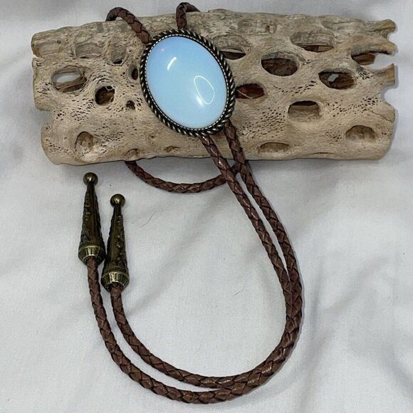 BRONZE Large Faux Opal Wedding Formal Groom Dad Son Western Southwest Bolo tie - Picture 5 of 16